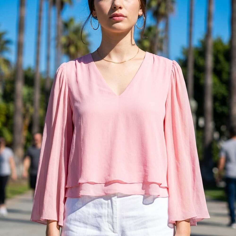 Alice + Olivia Willis Pink Silk Bell Sleeve Blouse Size S